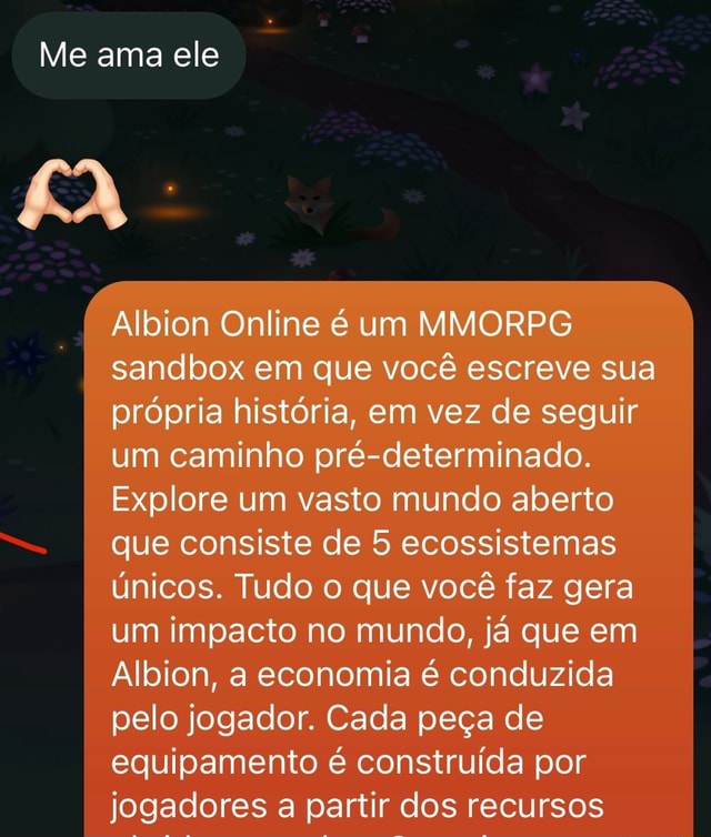 Albion Online é um MMORPG SandBox em que você escreve sua própria história,  Invés de seguir um caminho pré-determinado. Explore um vasto mundo aberto  que consiste de 5 ecosistemas únicos. Tudo que