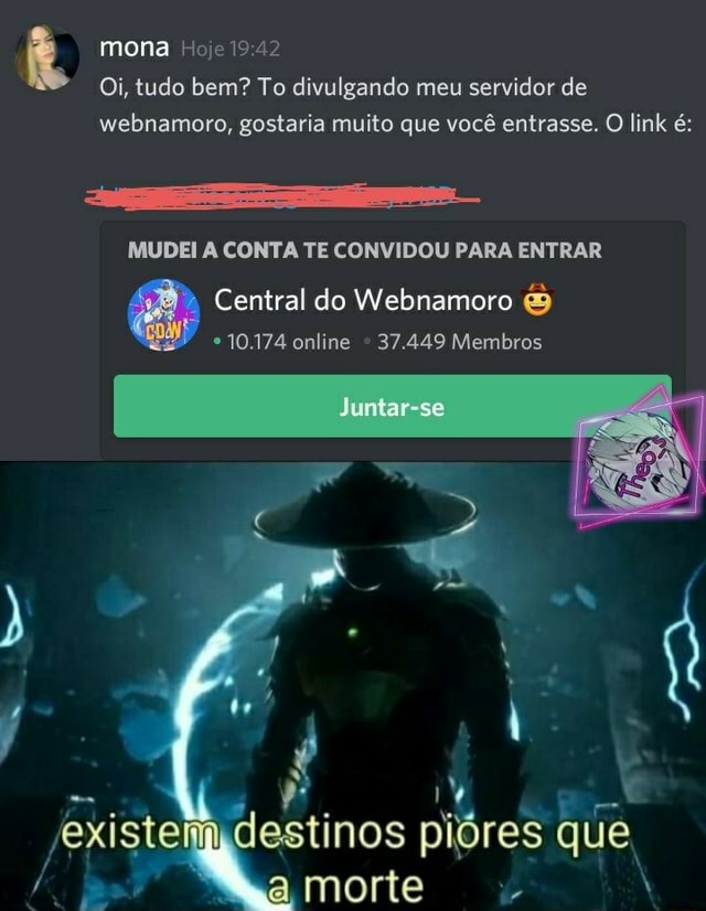 49 Oi, tudo bem? To divulgando meu servidor de webnamoro, gostaria