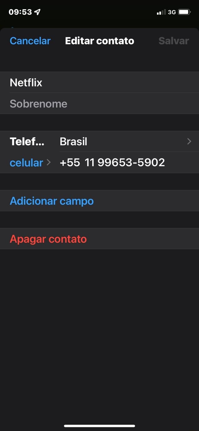 36 Cancelar Editar contato Netflix Sobrenome Telef Brasil