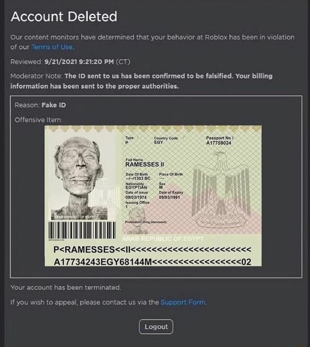 roblox ban fake id ramses｜TikTok Search