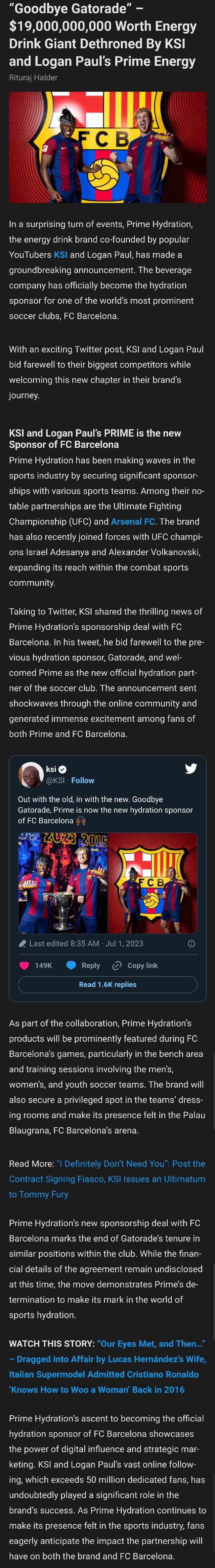 FC Barcelona signs partnership with isotonic drinks brand PRIME