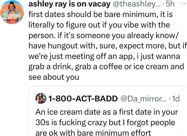 Ashley ray is on vacay @theashley...-5h first dates should be bare ...