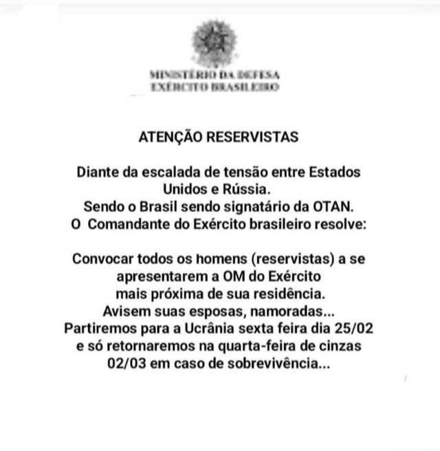 Exército brasileiro está convocando reservistas até janeiro de 2023