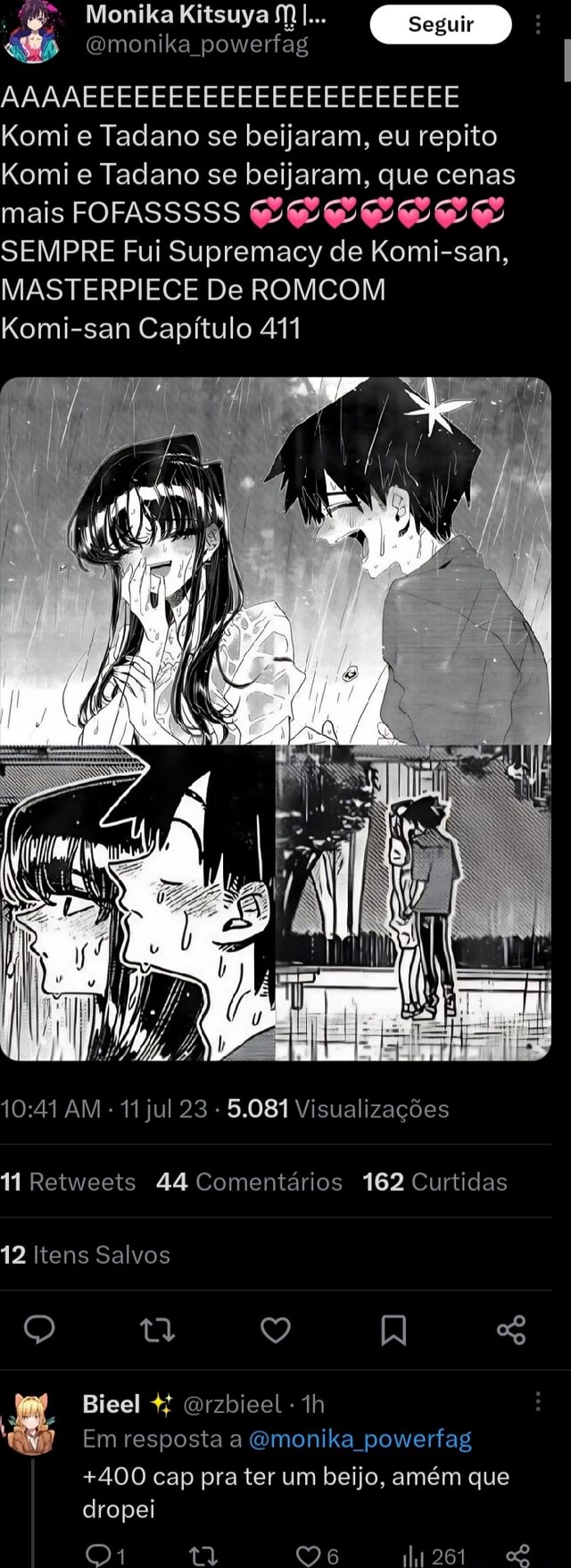 Monika Kitsuya Gmonika powerfag AAAMEEEEEEEEEEEEEEEECEEEEE Komi e Tadano se  beijaram, eu repito Komi e Tadano se beijaram, que cenas mais FOFASSSSS  SEMPRE Fui Supremacy de Komi-san, MASTERPIECE De ROMCOM Komi-san Capítulo  411