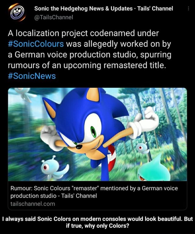 Rumour: Sonic Colours remaster mentioned by a German voice