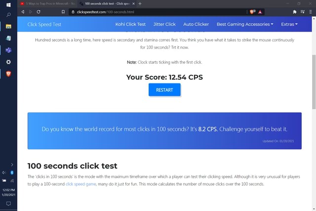 Clicks per Second Click speed test in 1 second JITTER CLICK 