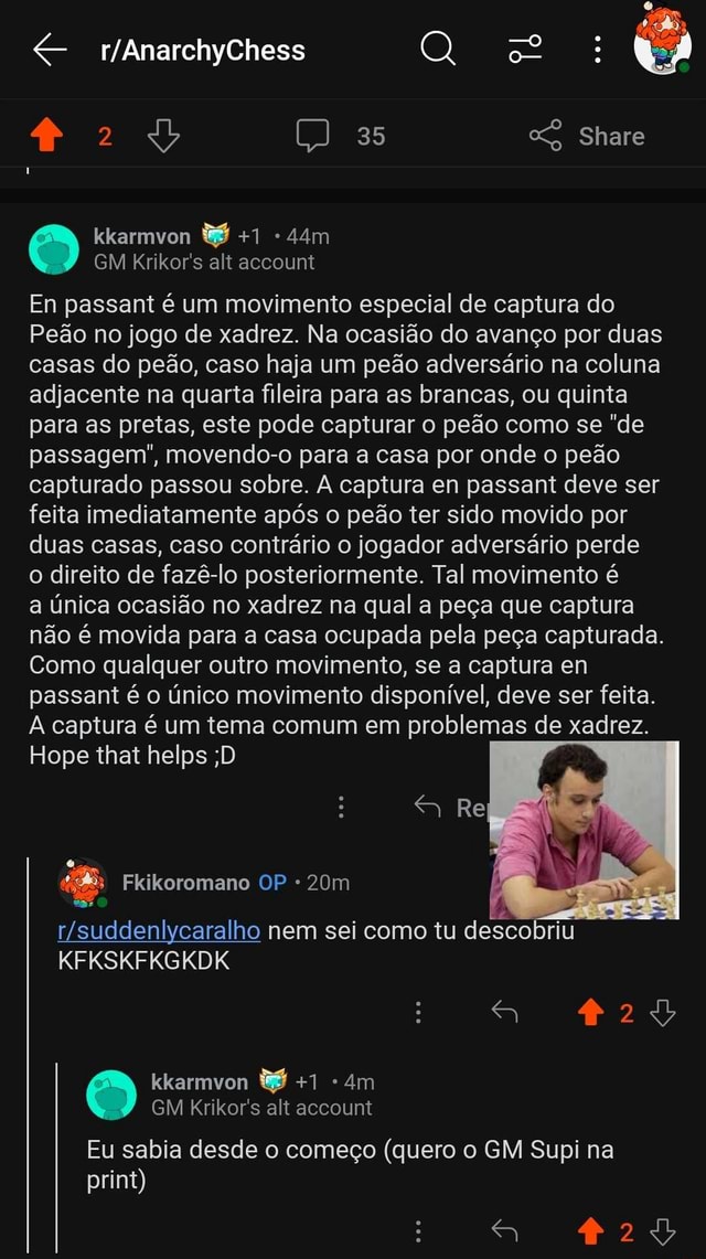 35 Share Krikor's alt account En passant é um movimento especial de captura  do Peão no