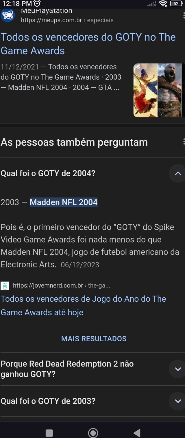 Lista de todos os jogos que venceram o GOTY desde 2003