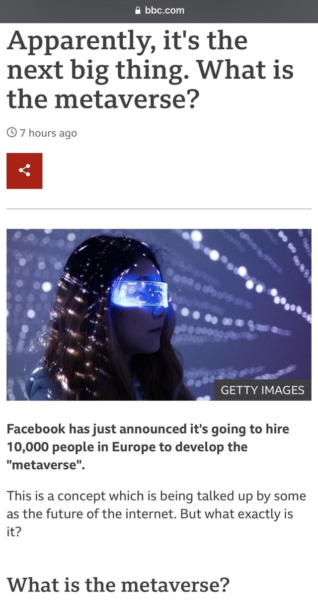 Facebook to hire 10,000 in EU to work on metaverse - BBC News