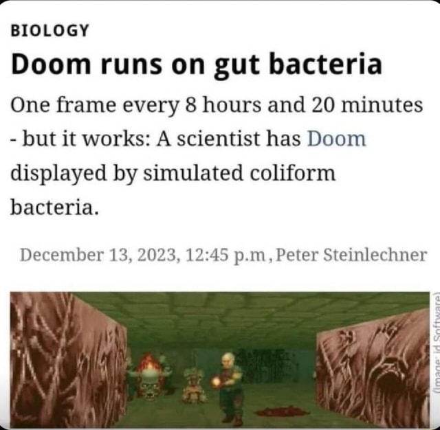 Biology Doom Runs On Gut Bacteria One Frame Every 8 Hours And 20 Minutes But It Works A