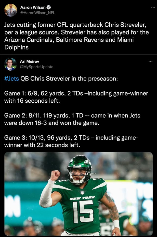 Ari Meirov on X: #Jets QB Chris Streveler in the preseason: Game