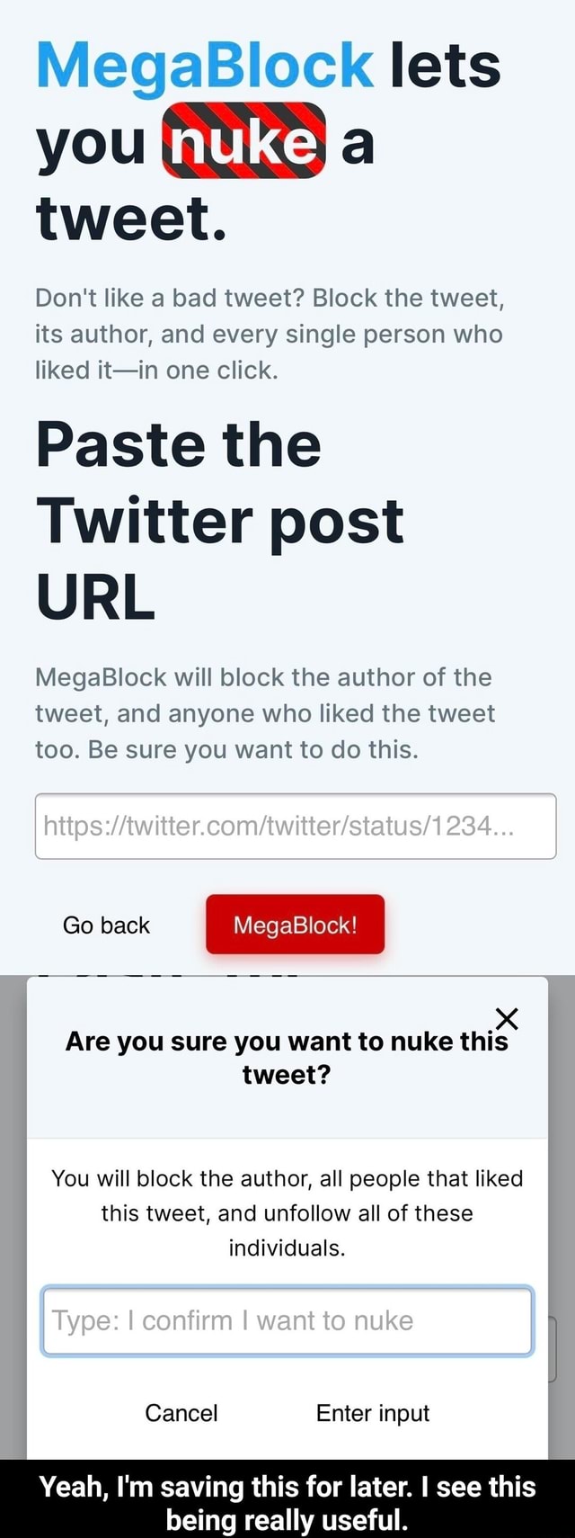 MegaBlock  Nuke tweets in one click