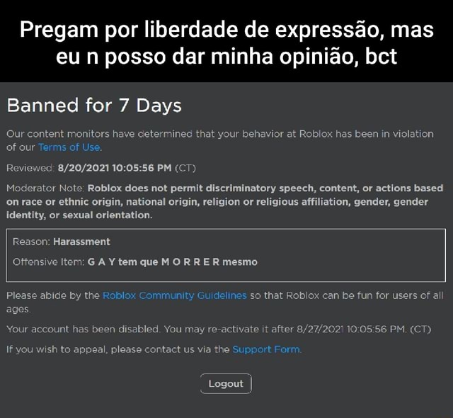 Tomei BAN PERMANENTE do ROBLOX (não é clickbait) =/ 