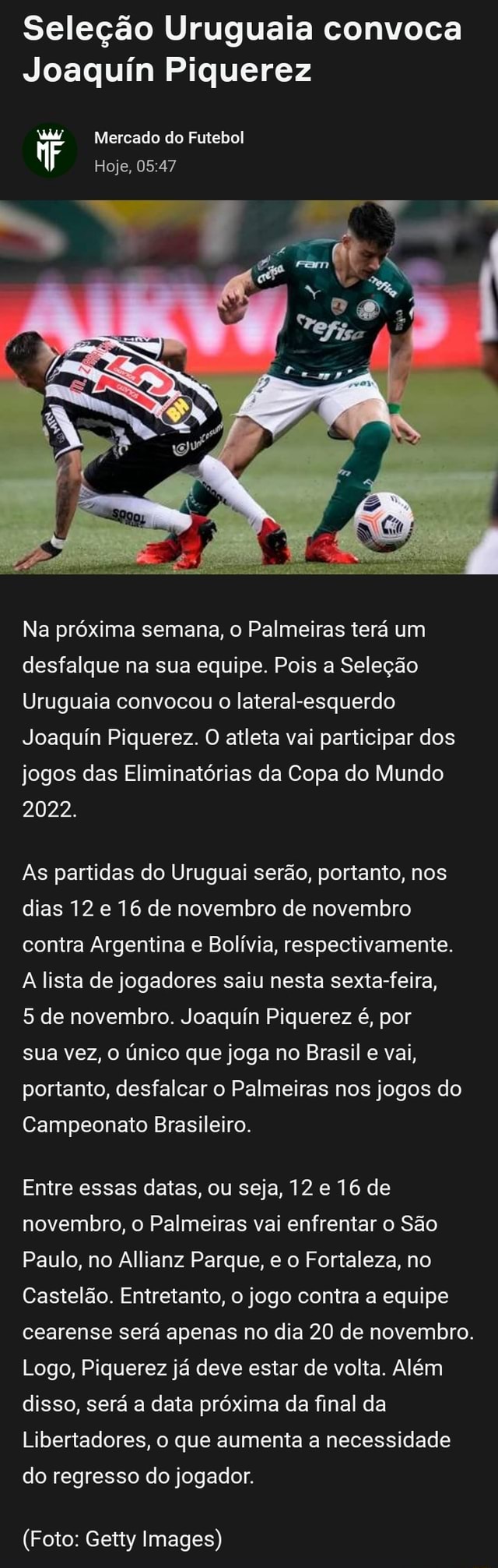 Seleção Uruguaia convoca Joaquín Piquerez Mercado do Futebol Hoje, Na  próxima semana, o Palmeiras terá um desfalque na sua equipe. Pois a Seleção  Uruguaia convocou o lateral-esquerdo Joaquín Piquerez. O atleta vai