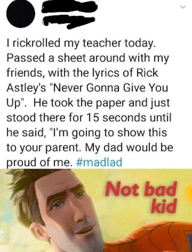 Me accidentaly sending Rick roll link to teacher Teacher gets angry and  sets an online meeting