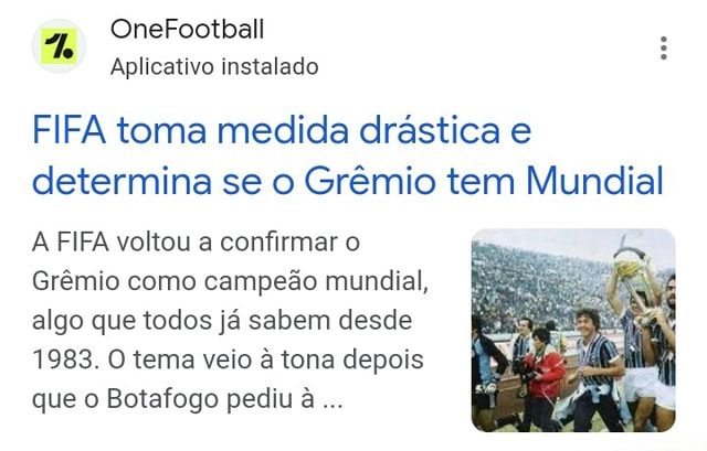 Para a Fifa, Grêmio não é Campeão do Mundo –