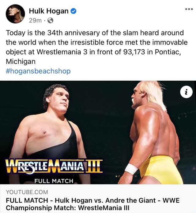 Hulk Hogan Today is the 34th annivesary of the slam heard around the