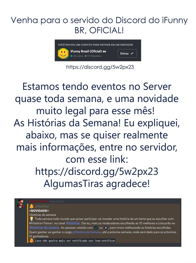 LINK DO MEU SERVER'DO DISCORD - iFunny Brazil