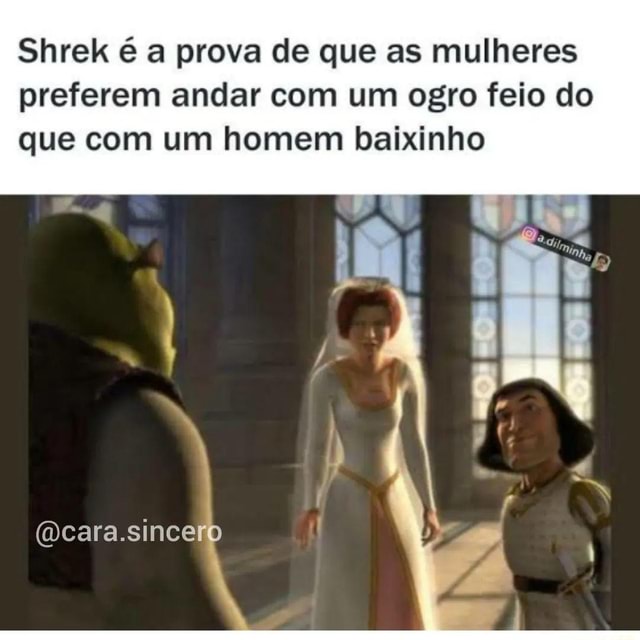 Shrek é a prova de que uma mulher prefere ficar com um cara feio do que com  um cara baixo - iFunny Brazil