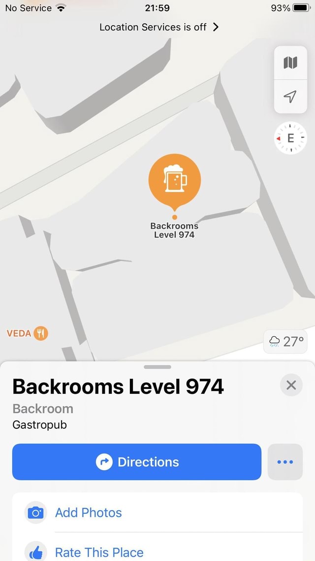 No Service 93% Location Services is off > Backrooms Level 974 VEDA