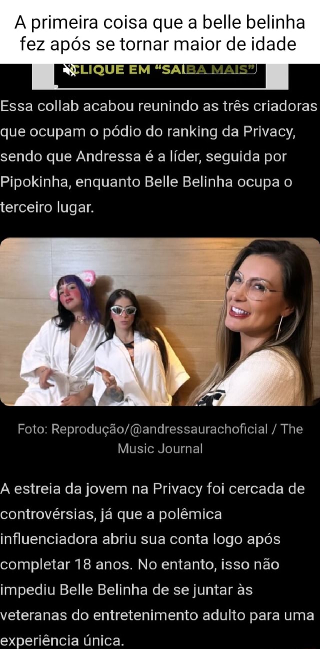 A primeira coisa que a belle belinha fez após se tornar maior de idade  SELIQUE EM 