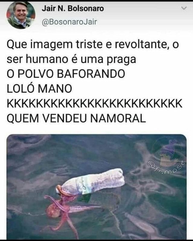 Jeir Belsonaro (OBosonaroJalr Que imagem triste e revoltante, ser humano é  uma praga O POLVO BAFORANDO LOLÓ MANO IS QUEM VENDEU NAMORAL - iFunny Brazil