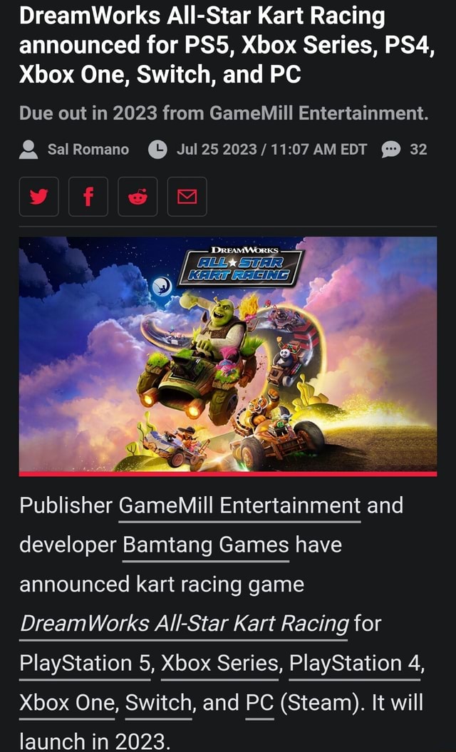 DreamWorks All-Star Kart Racing announced for PS5, Xbox Series