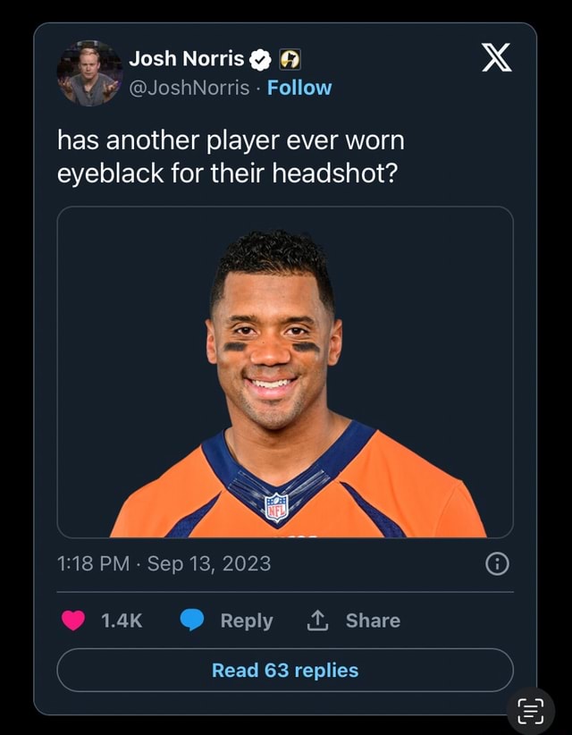 Josh Norris has another player ever worn eyeblack for their headshot ...