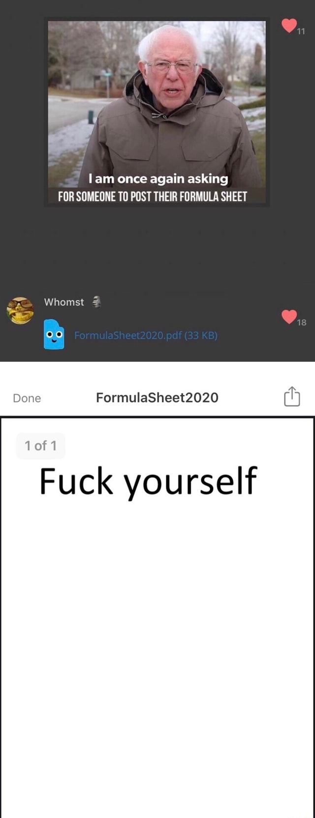 Lam once again asking FOR SOMEONE TO POST THEIR FORMULA SHEET ne Whomst ...