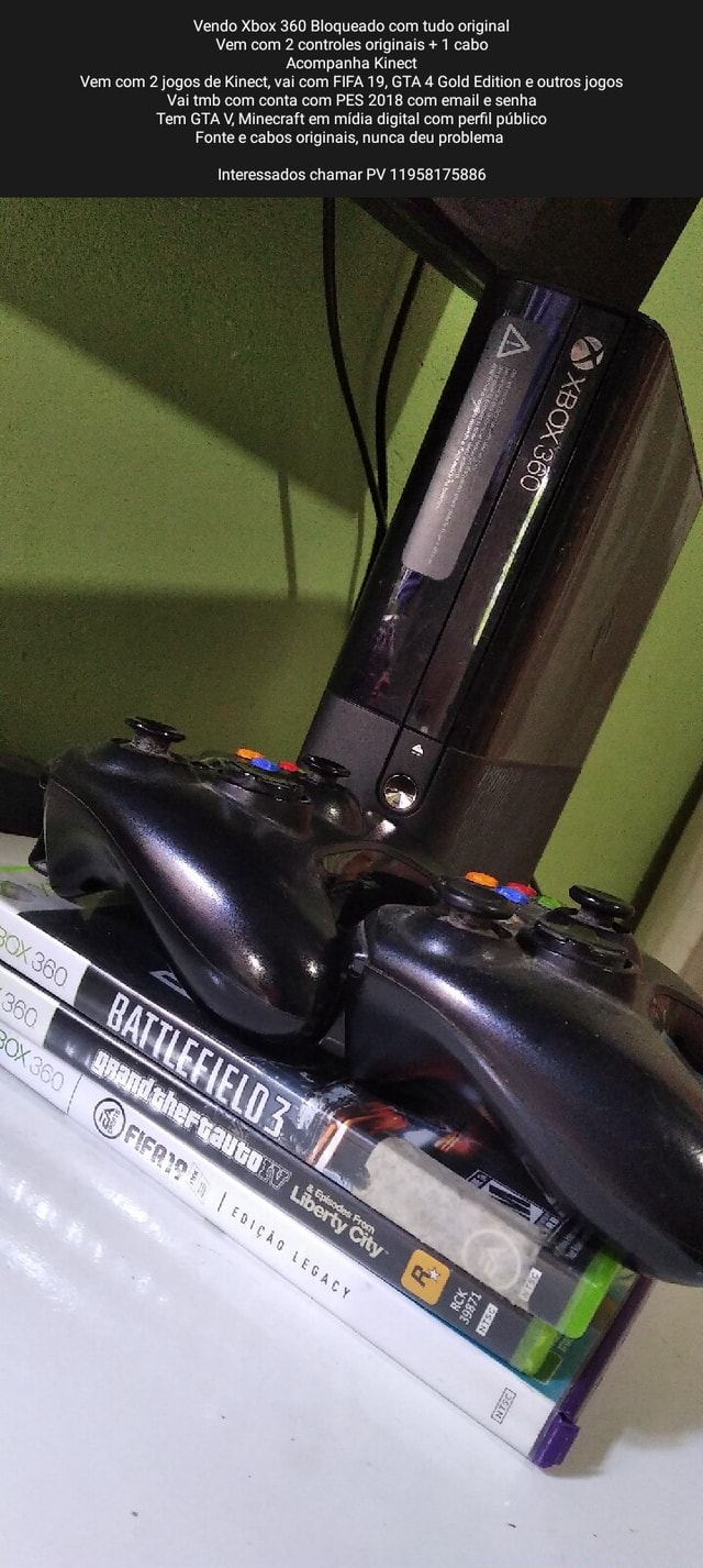 Vendo Xbox 360 Bloqueado com tudo original Vem com 2 controles originais +  1 cabo Acompanha