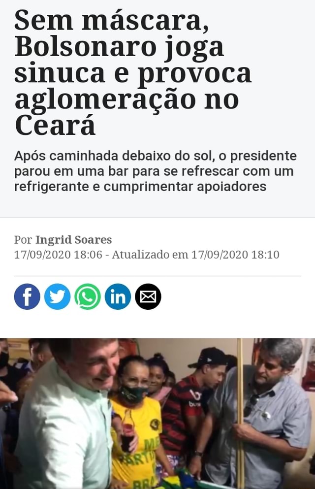 Sem máscara, Bolsonaro joga sinuca e provoca aglomeração no Ceará