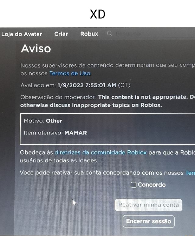 20 8 Descubra Loja do Avatar Criar Robux Motivo: Discriminatory