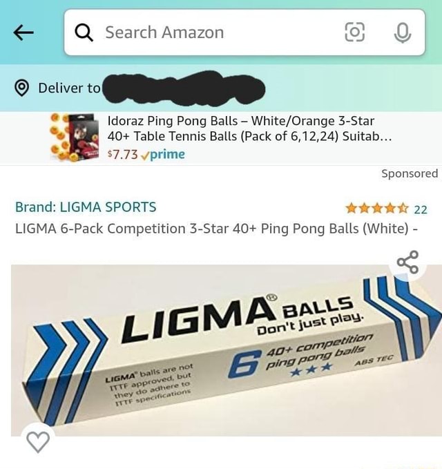 LIGMA 6-Pack Competition 3-Star 40+ Ping Pong Balls (White) - : :  Sporting Goods