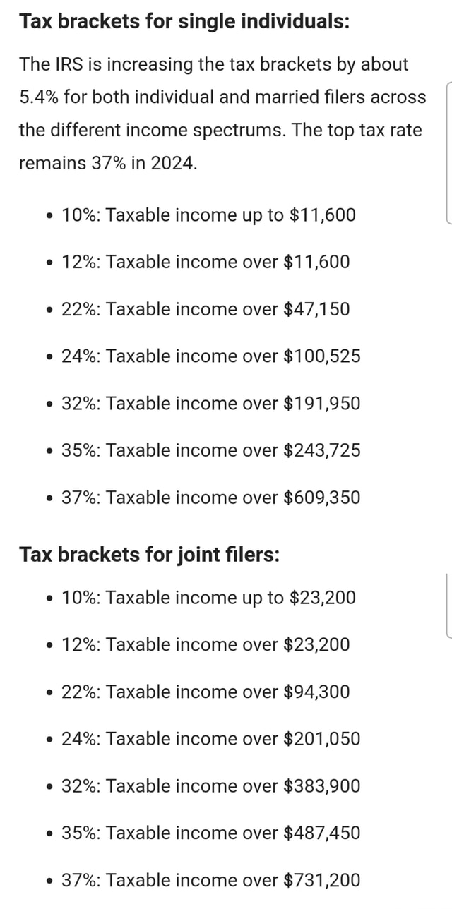 Tax brackets for single individuals The IRS is increasing the tax