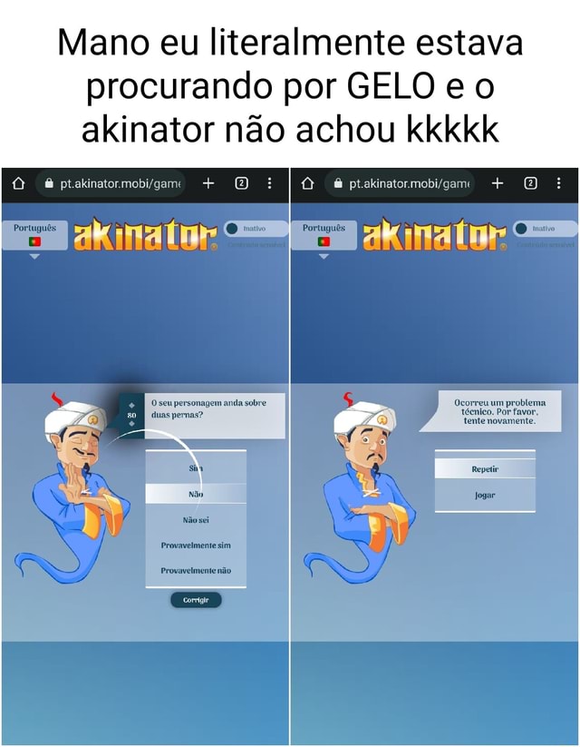 Mano eu literalmente estava procurando por GELO e o akinator não