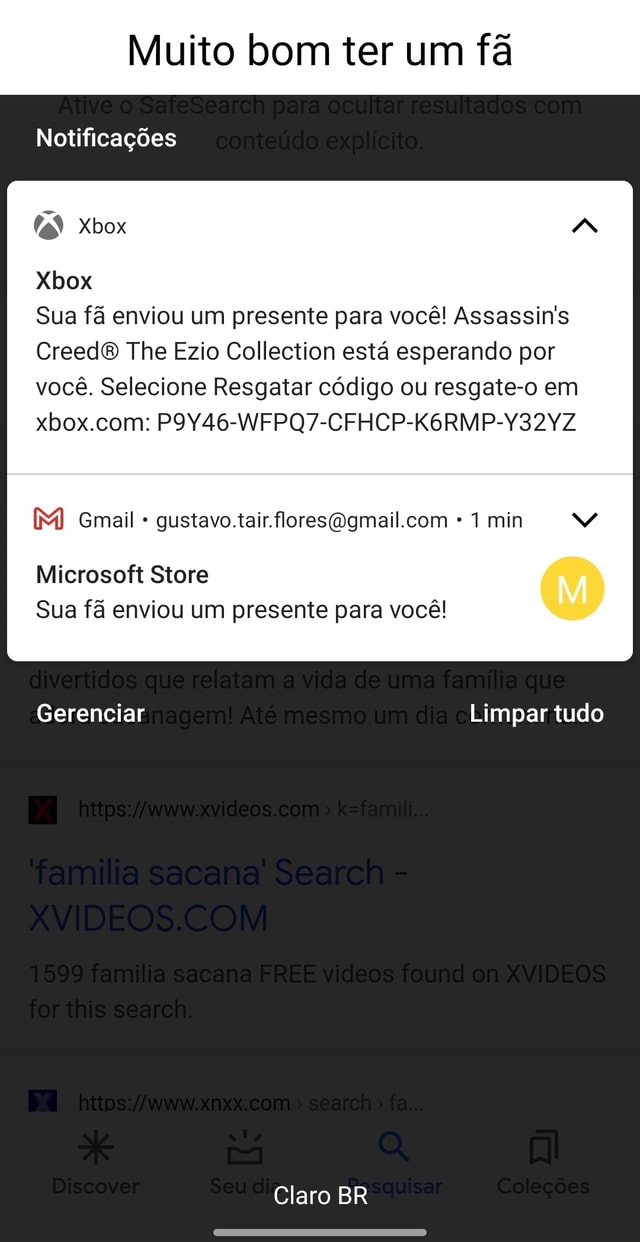 Muito bom ter um fã Notificações Xbox Xbox Sua fã enviou um presente para  você! Assassin's