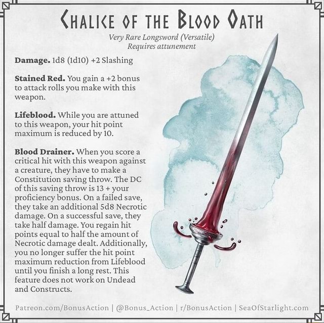 CHALICE OF THE BLOOD OATH Very Rare Langsword (Versatile) Requires