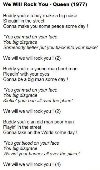 Queen – We Will Rock You Lyrics