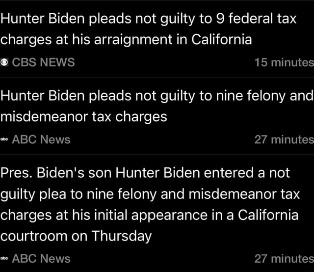 Hunter Biden Pleads Not Guilty To 9 Federal Tax Charges At His ...