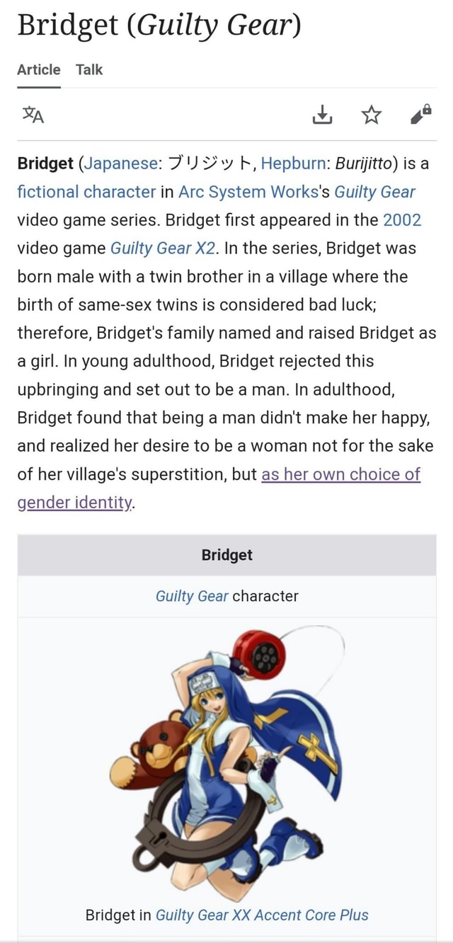 Bridget Guilty Gear Male Female