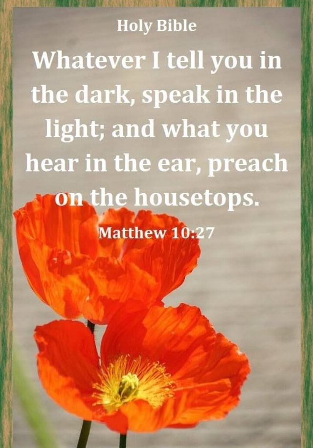 Holy Bible Whatever I tell you in the dark, speak in the I light; and