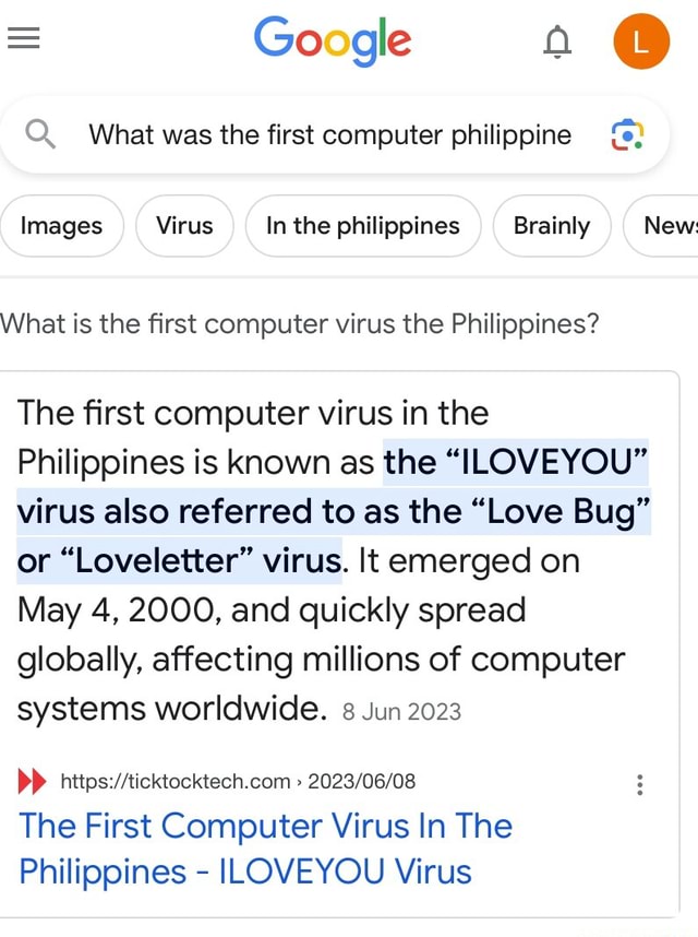 Google Q. What was the first computer philippine Images Virus In the