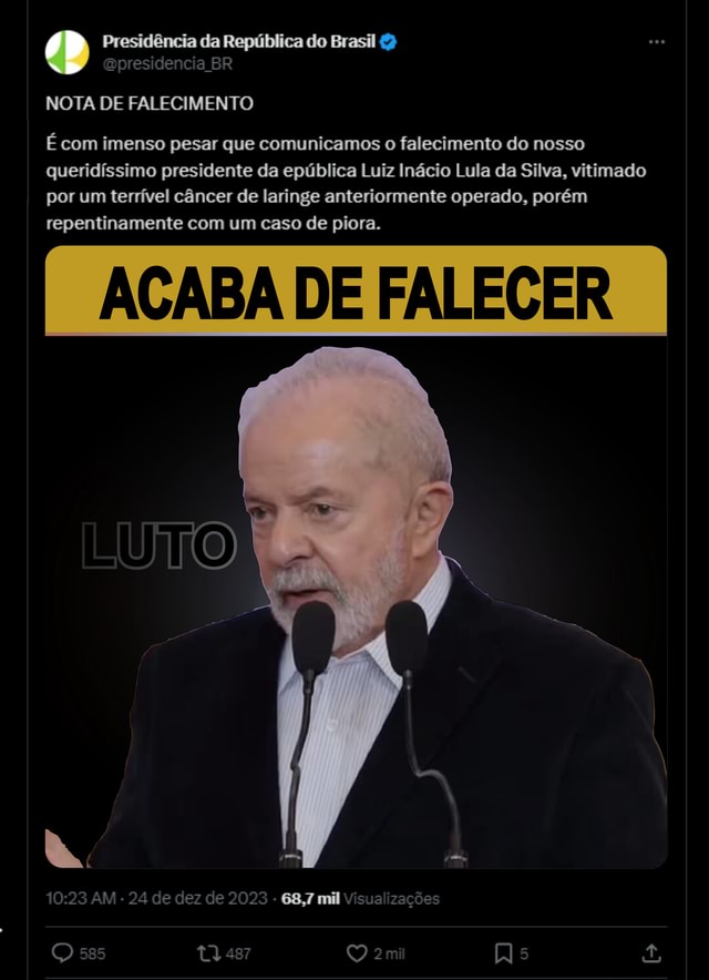 Quem Dera Vw Nota De Falecimento É Com Imenso Pesar Que Comunicamos O Falecimento Do Nosso 0026