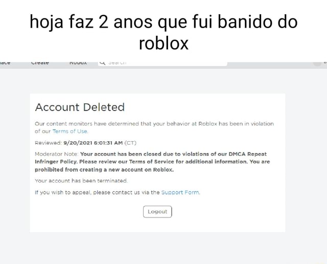 FUI BANIDO DO ROBLOX!!! 