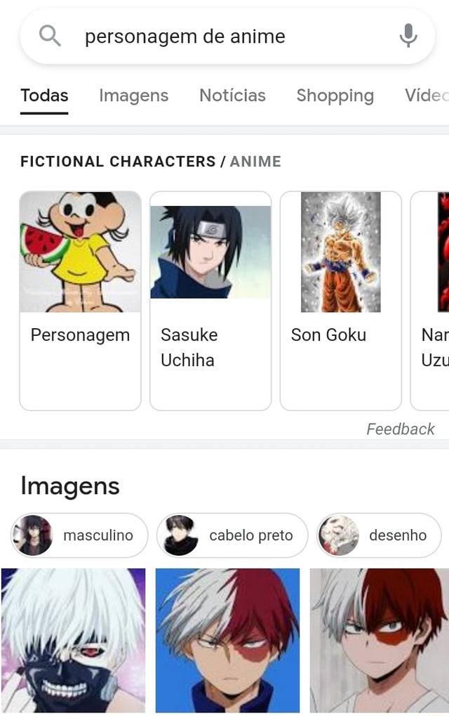 Personagem de anime Todas Imagens Noticias Shopping Vid FICTIONAL  CHARACTERS / ANIME Personagem Sasuke Son Goku Nar Uchiha Uzu Feedback  Imagens masculino cabelo preto desenho - iFunny Brazil