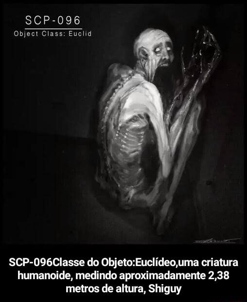 Objeto de estudo 096 ou Shy Gu (Ca é uma criatura humanoide com 2837  metros de altura tendo seus braços pernas anormalmente longos, sua anomalia  é que quando alguém olha em seu