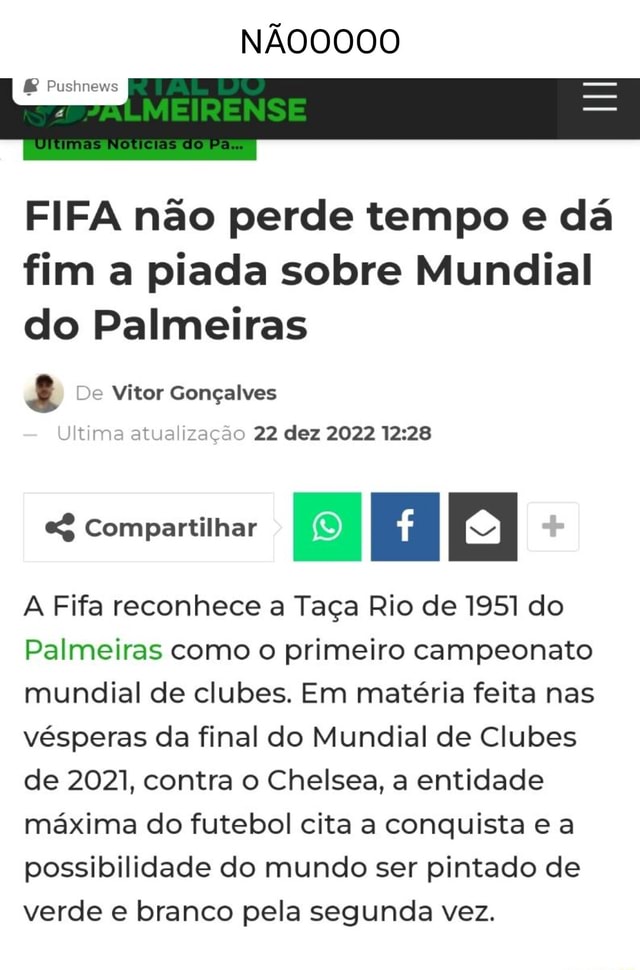 FIFA cita 1951 como primeiro Campeonato Mundial de Clubes