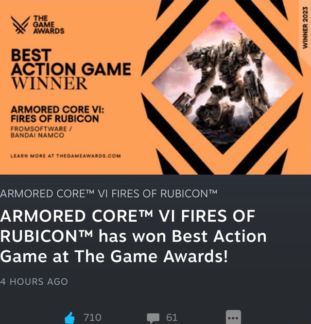 Armored Core VI Wins Best Action Game at The Game Awards 2023 - News -  Anime News Network