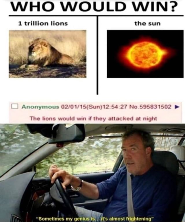 WHO WOULD WIN? 1 trillion lions the sun Anonymous 27