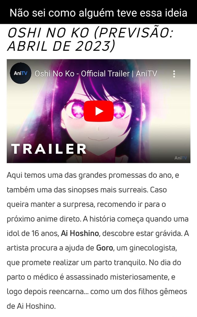 Oshi no Ko ganha trailer e previsão de estreia para abril de 2023